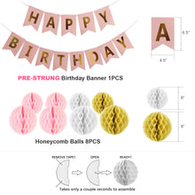 Load image into Gallery viewer, Happy Birthday Banner Kit - Happy Birthday Decorations Include 1 Bday Banner, 8 Swirls, 8 Honeycomb Balls, 1 Star Garland - Birthday Party Decorations