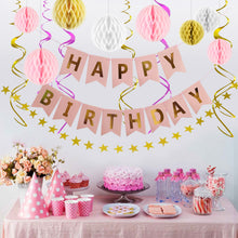 Load image into Gallery viewer, Happy Birthday Banner Kit - Happy Birthday Decorations Include 1 Bday Banner, 8 Swirls, 8 Honeycomb Balls, 1 Star Garland - Birthday Party Decorations