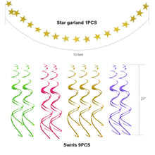 Load image into Gallery viewer, Happy Birthday Banner Kit - Happy Birthday Decorations - 1 Rainbow Bday Banner, 8 Swirls, 8 pom poms, 1 Star Garland - Birthday Party Decorations - Bi