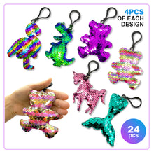 Load image into Gallery viewer, 24 Pack Valentine Day Gift Sets Kids Party Favors 48PCS Valentine Day Cards with Glitter Sequin Keychains for Valentine Classroom Exchange School Priz