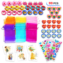 Load image into Gallery viewer, 24 Pack Valentine Day Gift Sets Kids Party Favors 99PCS Valentine Day Cards with Erasers Pins Stickers in Gift Bags for Valentine Classroom Exchange S