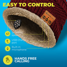 Load image into Gallery viewer, Bluetooth Beanie Wireless Hat with Scarf – Maroon Headphone Beanie Hat with Upgraded Bluetooth 5.0 - Wireless Beanie Bluetooth Hat for Women - Warm Kn