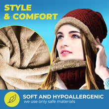 Load image into Gallery viewer, Bluetooth Beanie Wireless Hat with Scarf – Maroon Headphone Beanie Hat with Upgraded Bluetooth 5.0 - Wireless Beanie Bluetooth Hat for Women - Warm Kn