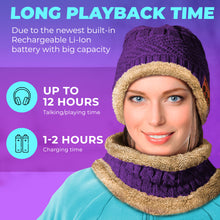 Load image into Gallery viewer, Bluetooth Beanie Wireless Hat with Scarf – Purple Headphone Beanie Hat with Upgraded Bluetooth 5.0 - Wireless Beanie Bluetooth Hat for Women - Warm Kn