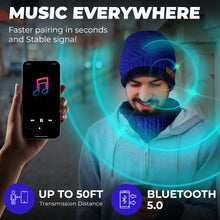 Load image into Gallery viewer, Bluetooth Beanie Wireless Hat with Scarf – Blue Headphone Beanie Hat with Upgraded Bluetooth 5.0 - Wireless Beanie Bluetooth Hat for Women - Warm Knit