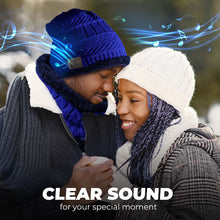 Load image into Gallery viewer, Bluetooth Beanie Wireless Hat with Scarf – Blue Headphone Beanie Hat with Upgraded Bluetooth 5.0 - Wireless Beanie Bluetooth Hat for Women - Warm Knit