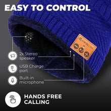 Load image into Gallery viewer, Bluetooth Beanie Wireless Hat with Scarf – Blue Headphone Beanie Hat with Upgraded Bluetooth 5.0 - Wireless Beanie Bluetooth Hat for Women - Warm Knit