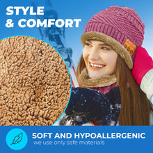 Load image into Gallery viewer, Bluetooth Beanie Wireless Hat with Scarf – Pink Headphone Beanie Hat with Upgraded Bluetooth 5.0 - Wireless Beanie Bluetooth Hat for Women - Warm Knit