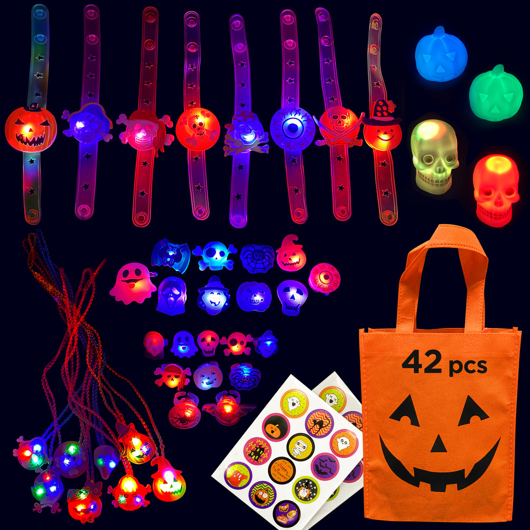 S SWIRLLINE Halloween Party Favors Light Up 42PCS - Bulk Toys Assortment Bucket Stuffers Pinata Filler - Trick or Treat Trinkets For Kids Classroom Tr