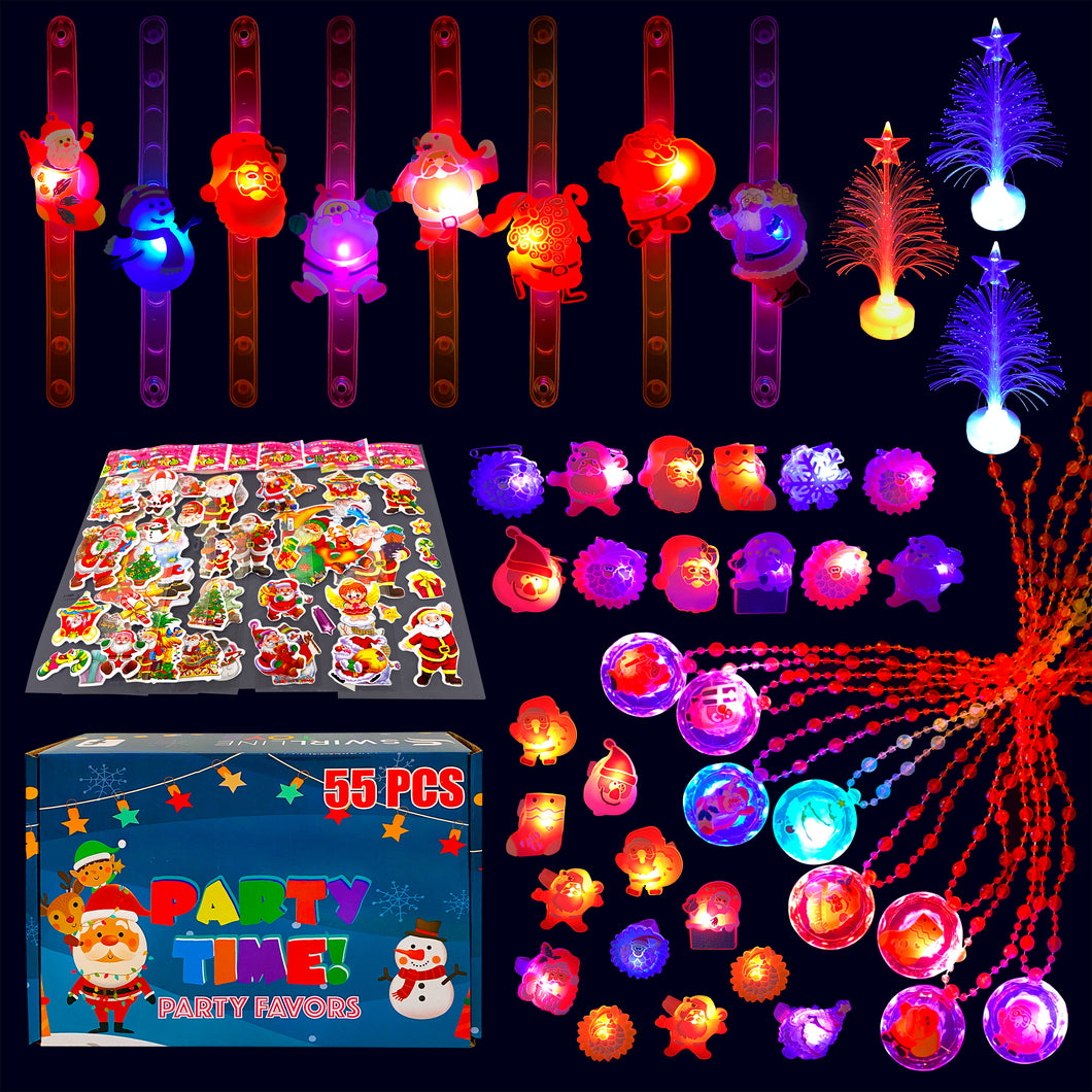 S SWIRLLINE Light Up Christmas Party Favors for Kids 55 PCS - Stocking Stuffers Bulk Small Toys for Kids Party Favors Goodie Bags Stuffers Treats - Pi