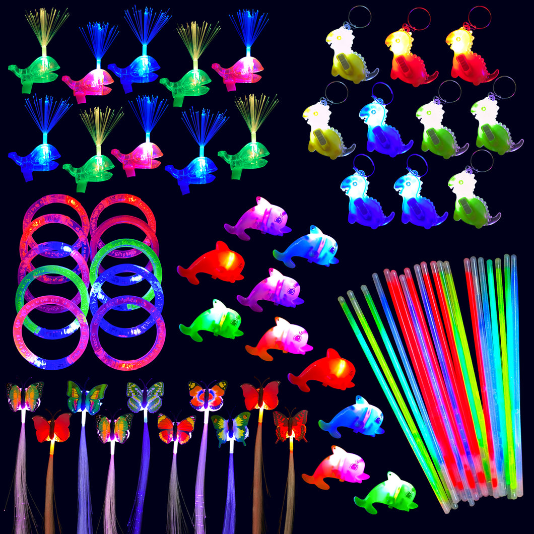 S SWIRLLINE Glow in The Dark Party Favors - 70 PCS Bulk Toys for Kids Party Favors Goodie Bags Stuffers - Light Up Accessories for Halloween Christmas